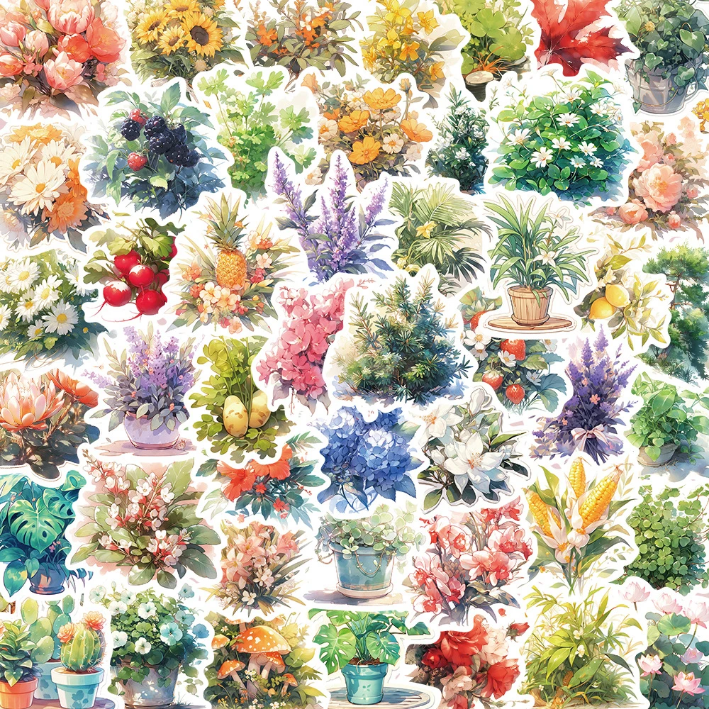 10/30/50 Stück Aquarell-Pflanzen-Blumen Cartoon-Aufkleber Ästhetische Graffiti-Sticker Wasserflasche Notizbuch Handy Wasserdichte Aufkleber