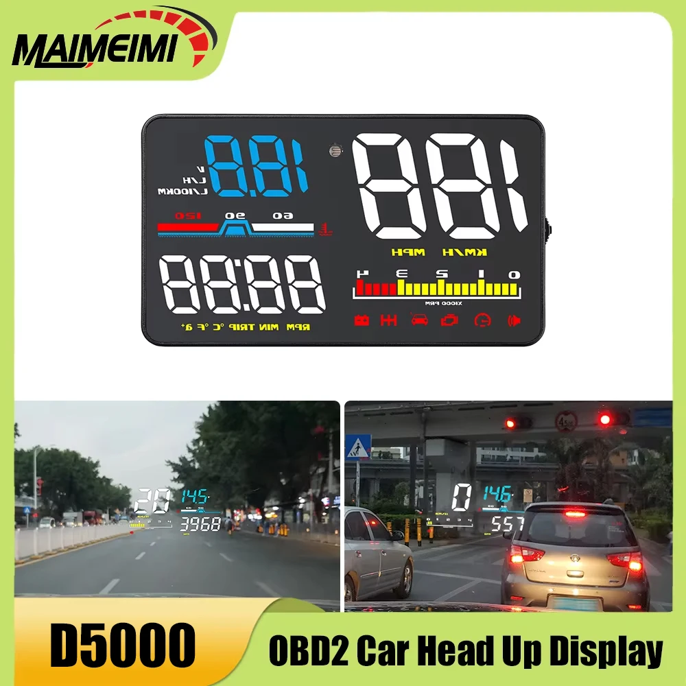 

D5000 OBD2 Head Up Display Car Speedometer Tachometer Overspeed Alarm Windshield Projector Meter For HUD Accessory Electronic