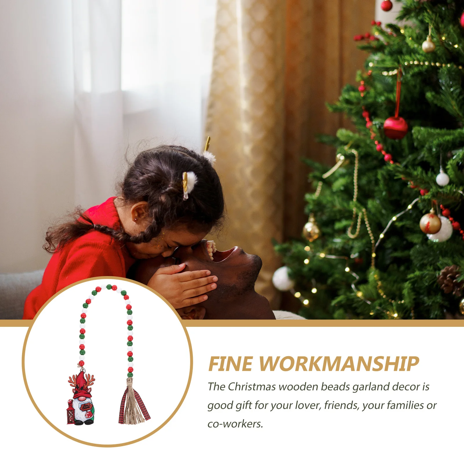 

Ornament Santa Claus Ornaments Rustic Bead Tassel Hanging Pendants Wooden Farmhouse Beads Garland