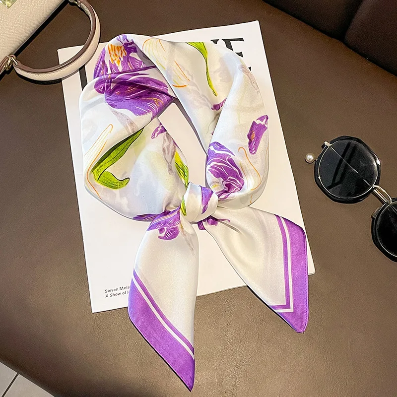 Green Design Print Silk Square Scarf Women Soft Satin Horse Hairband Neckerchief Office Hijab Headband Foulard Bag Ribbons Gift