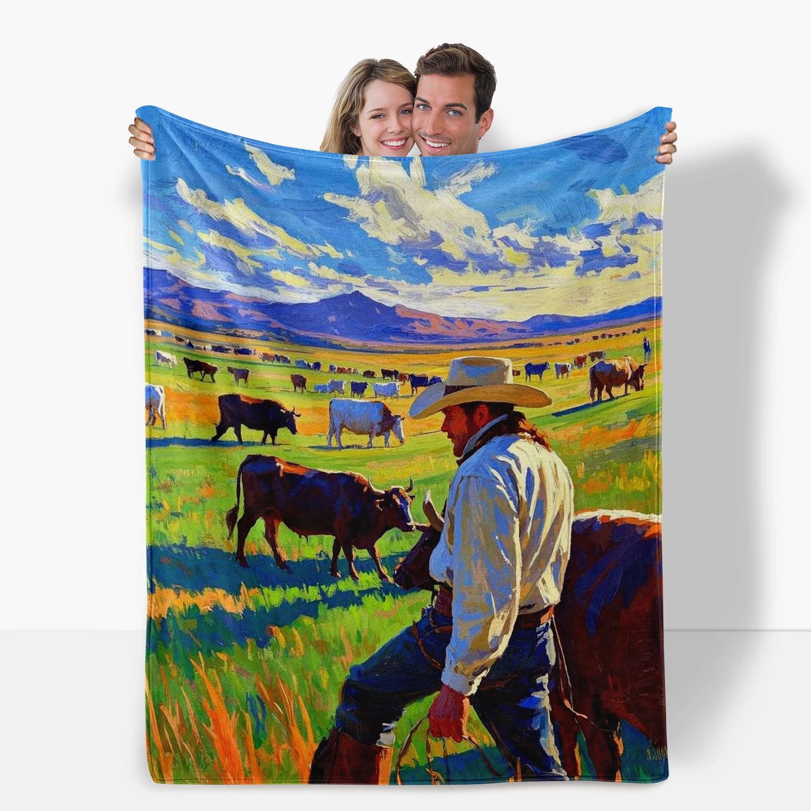 Oil Painting Style Cowboy Culture Blanket Showcases The Beauty Of Ranch Life With Artistic Flair