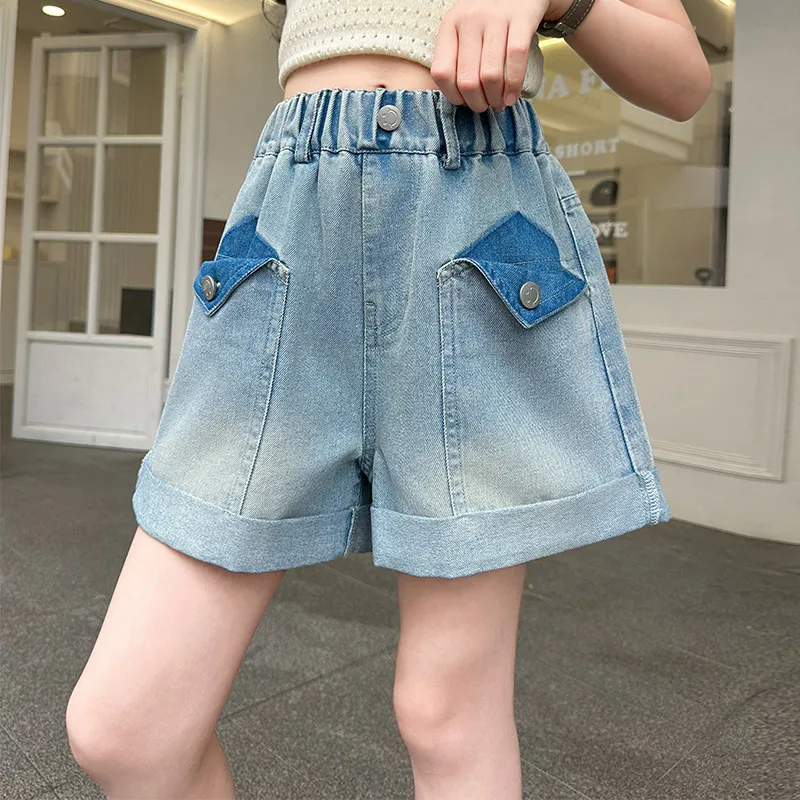 New Design Kids Stylish Blue Denim Shorts for Tweens Girl High Fashion Street Mini Shorts Summer Bottoms Age 5 7 9 11 13 14 Y