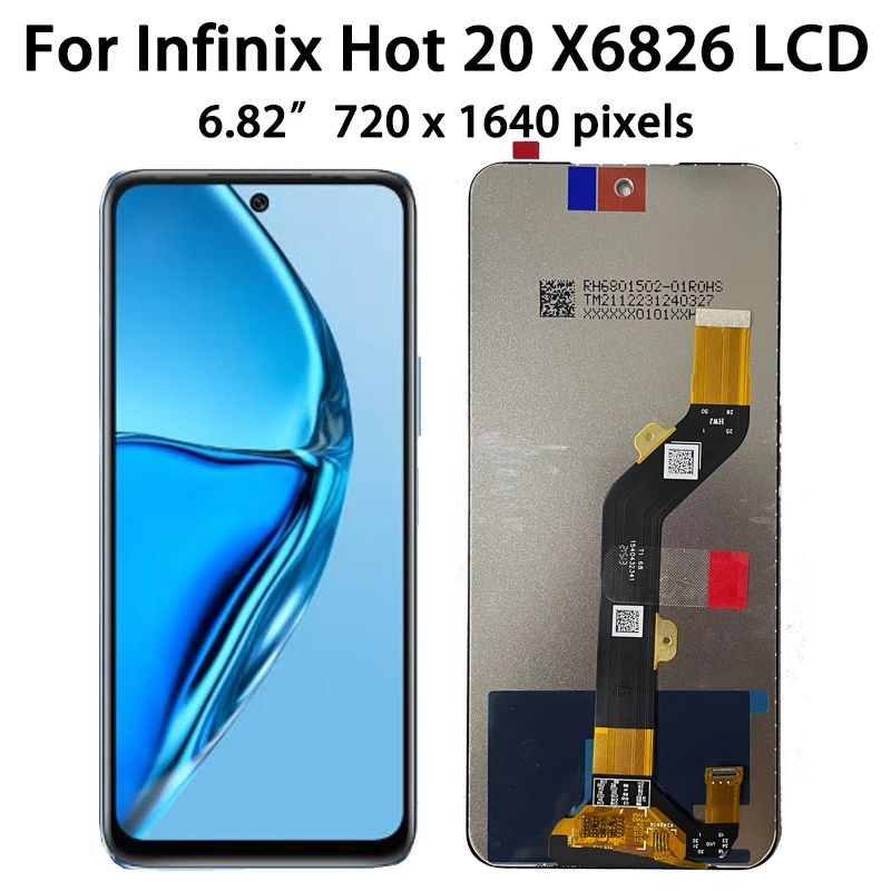 6.82\'\' New LCD For Hot20 Screen For Infinix Hot 20 X6826 X6826B X6826C LCD Display Touch Screen Digitizer Assembly