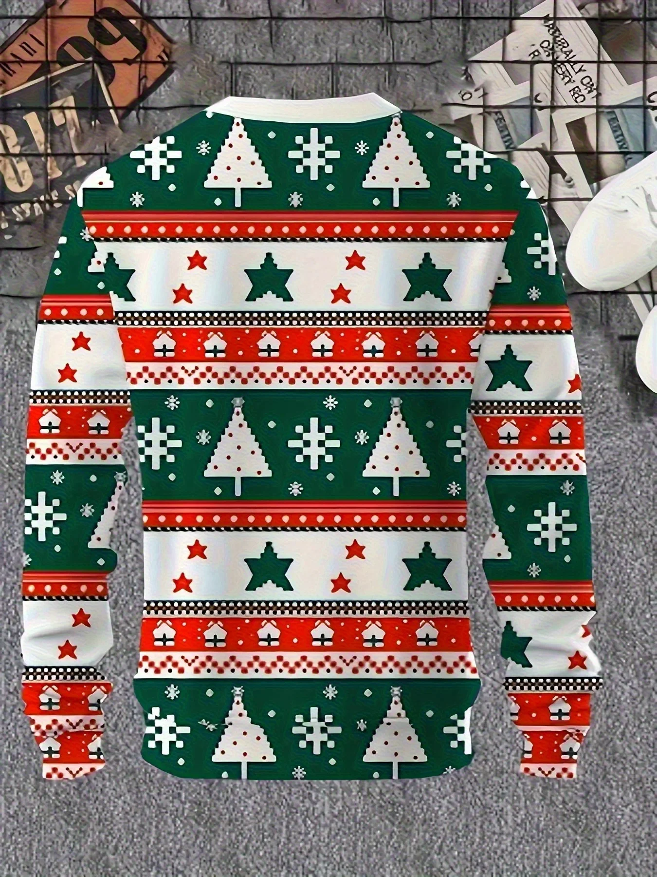 Neuer Herren-Weihnachts-Hoodie in Übergröße, 3D-Weihnachtsbaum, langärmelig, Rundhalsausschnitt, normale Version, Weihnachts-Design, Weihnachtspullover