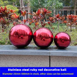 Stainless Steel red Hollow Decorative Ball, Hanging Ornaments, Mirror Metal Ball, Christmas Shop, 25mm-500mm Diameter