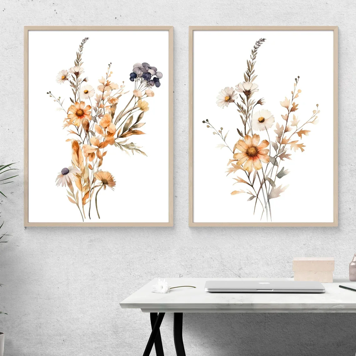 Wildflower Wall Art, Wildflower Set of 2 Wall Art, Wild Flower Digital Prints, Botanical Downloadable Print, Farmhouse home deco