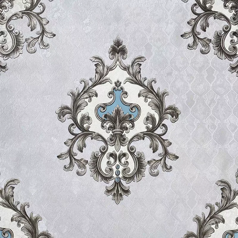 Silver Grey European Damask Wall Covering Luxury 3D Embossed Floral Wallpaper for Apartment TV Background Hotel Home Wall Decor