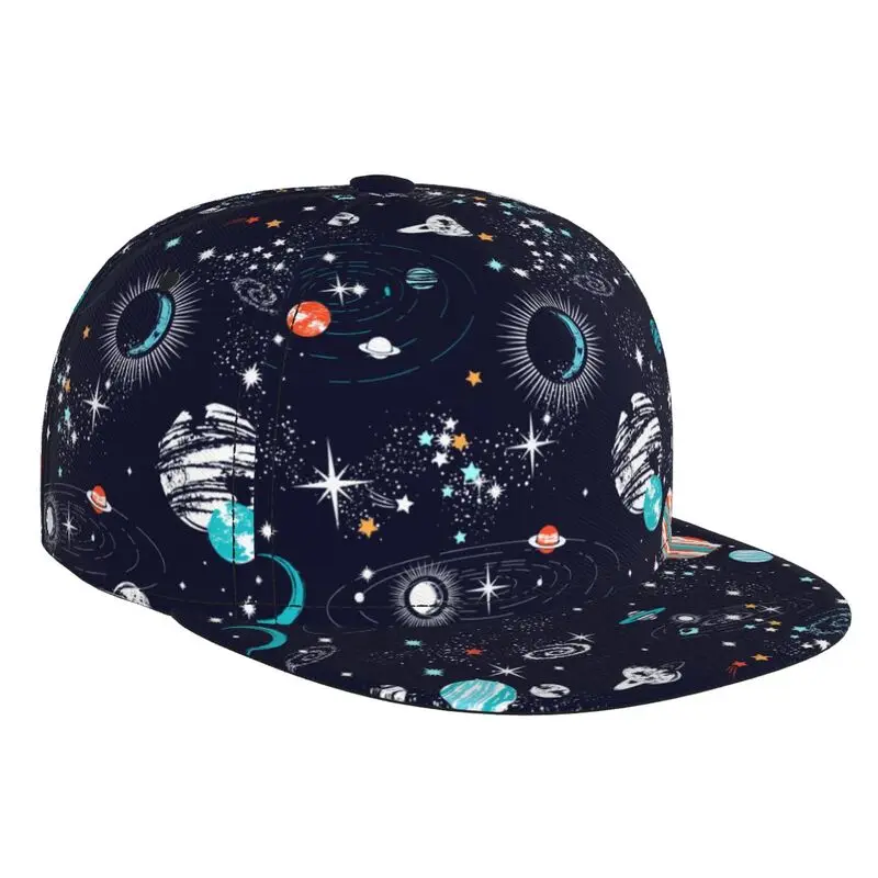 Space Galaxy Planets Print Baseball Cap for Men Women Adjustable Flat Brim Snapback Hat Hip Hop Trucker Hats Sun Cap