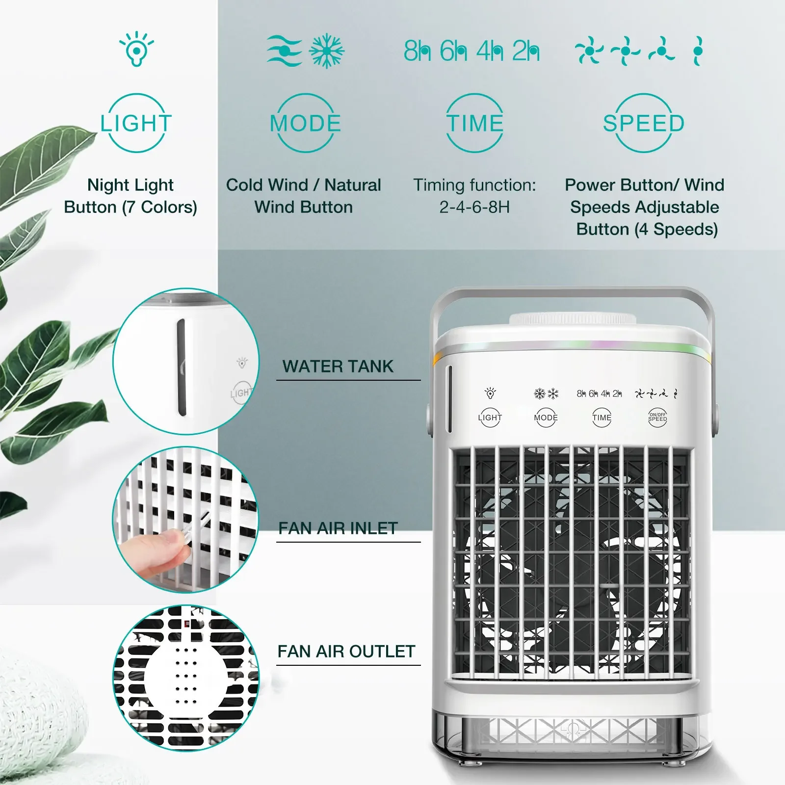Ventilador de aire acondicionado, nebulizador humidificador USB, Mini enfriador de aire de 750ml, ventilador de luz de ambiente para el hogar, ventilador eléctrico portátil