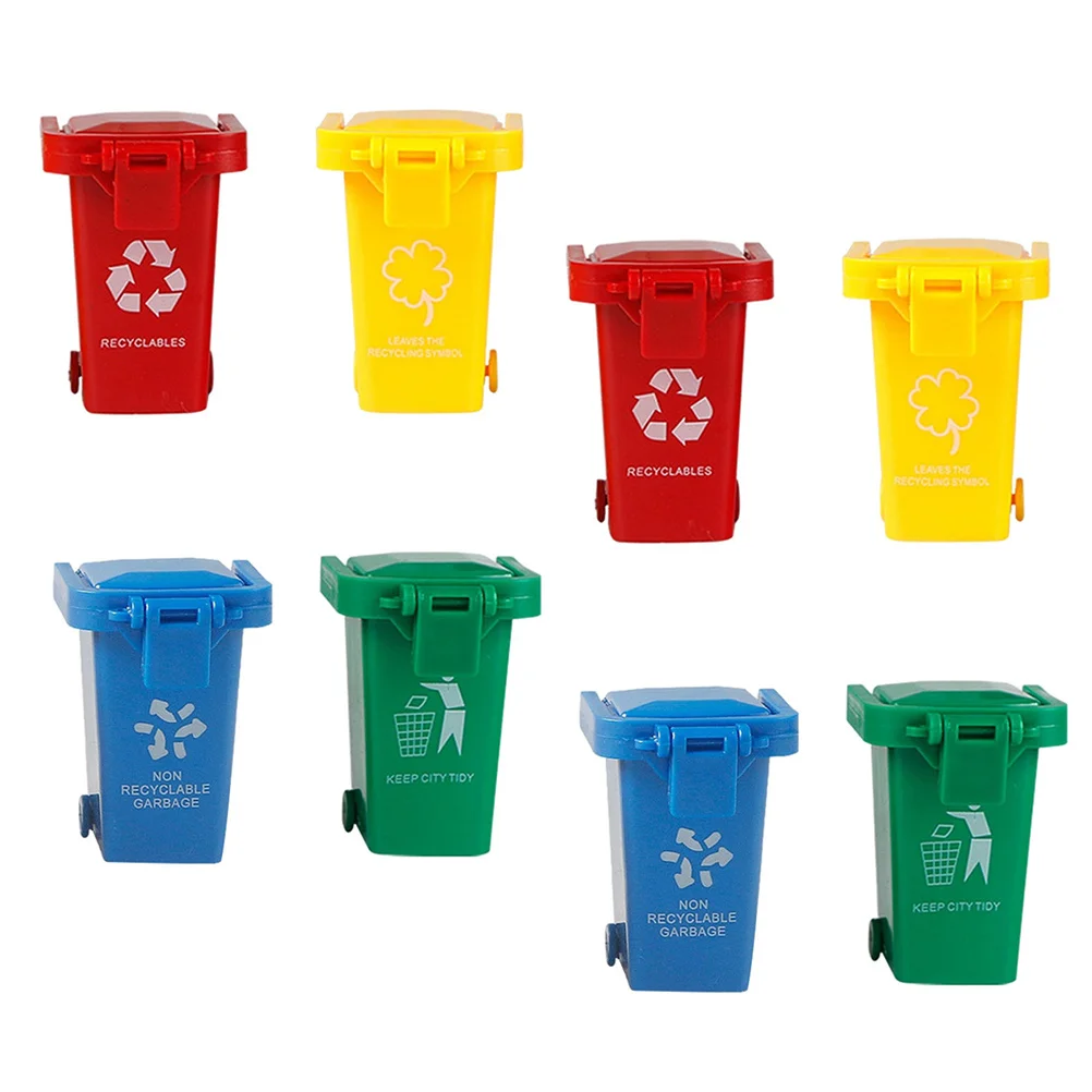 8Pcs Kid Push Plastic Garbage Can Small Garbage Containers for Kids Play Enhance Visual and Cognitive Learning