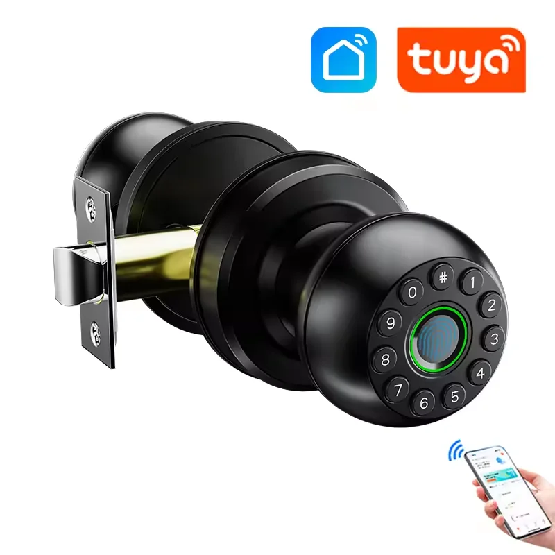 قفل بكلمة مرور كروي قابل للاستبدال Tuya SmartLife APP باب داخلي للمنزل باب خشبي بصمة كلمة المرور قفل ديدبولت كروي