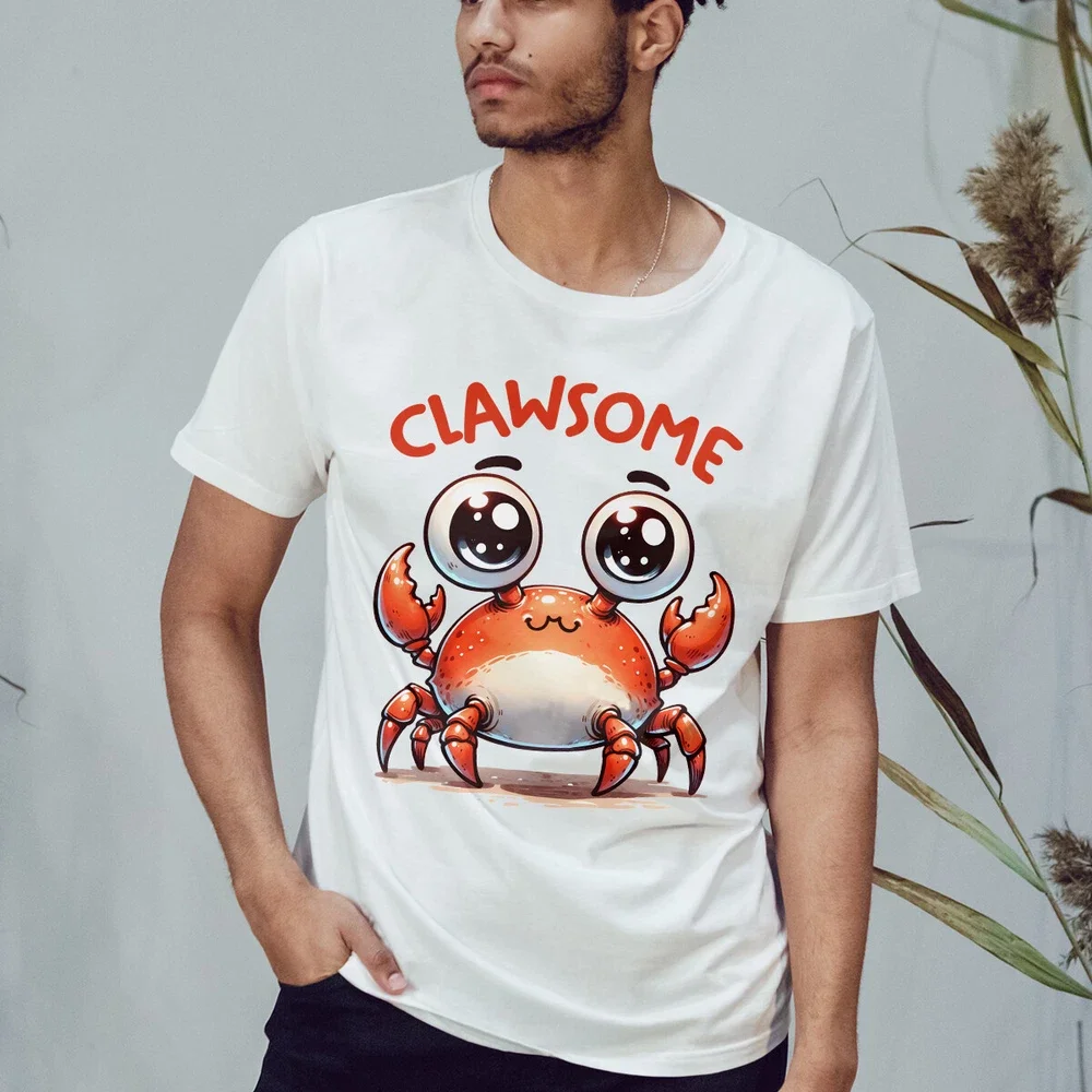 

Clawsome Crab Cartoon T-Shirt Funny Animal Pun Tee Big Eye Crab Printed T-shirt Tops Fit Sweatshirt for Daily Wear New Arrival