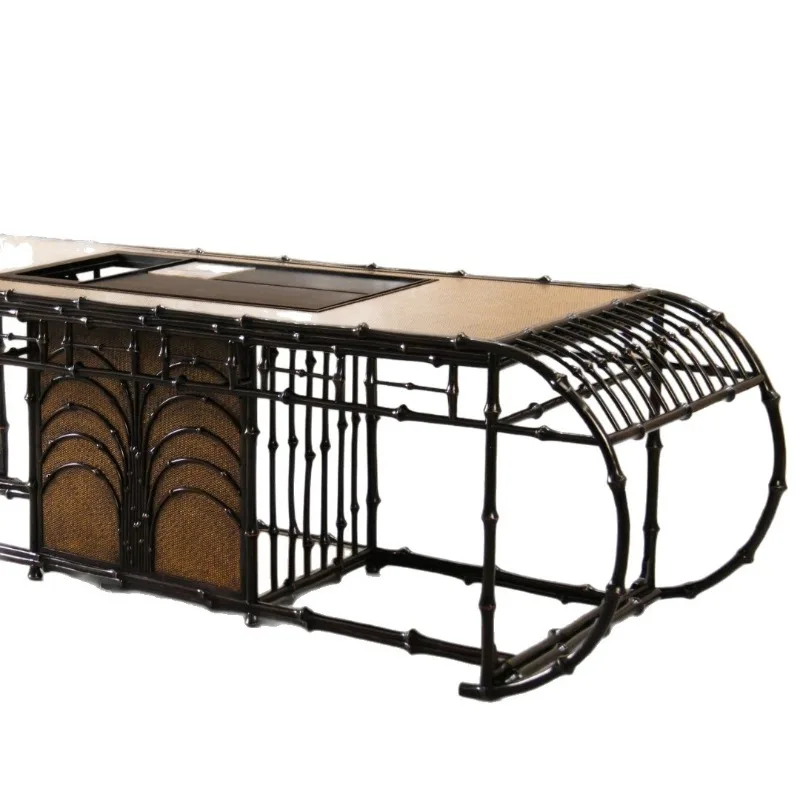

Chinese bamboo tea table tea table household dark brown movable bamboo coffee table light luxury new Chinese