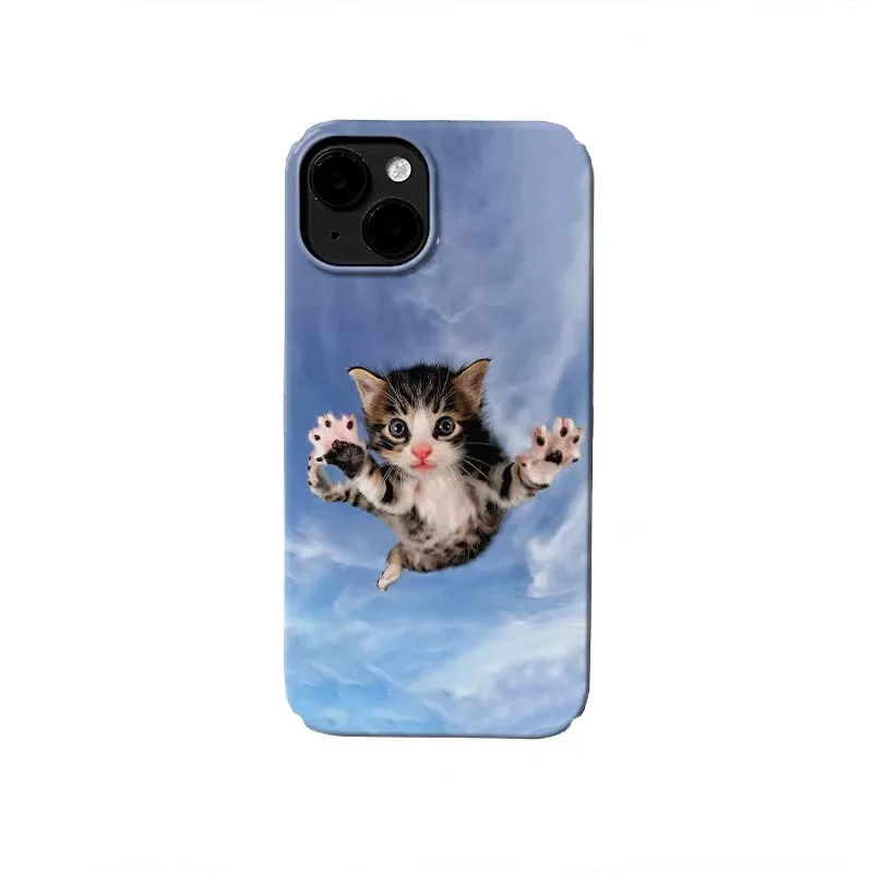 

Blue Flying Sky Little Black Cat Cartoon Phone Case for IPHONE 17 Air 16E 15 PROMAX 14 Plus 13 12 MINI 11 XR Acrylic Phone Cover