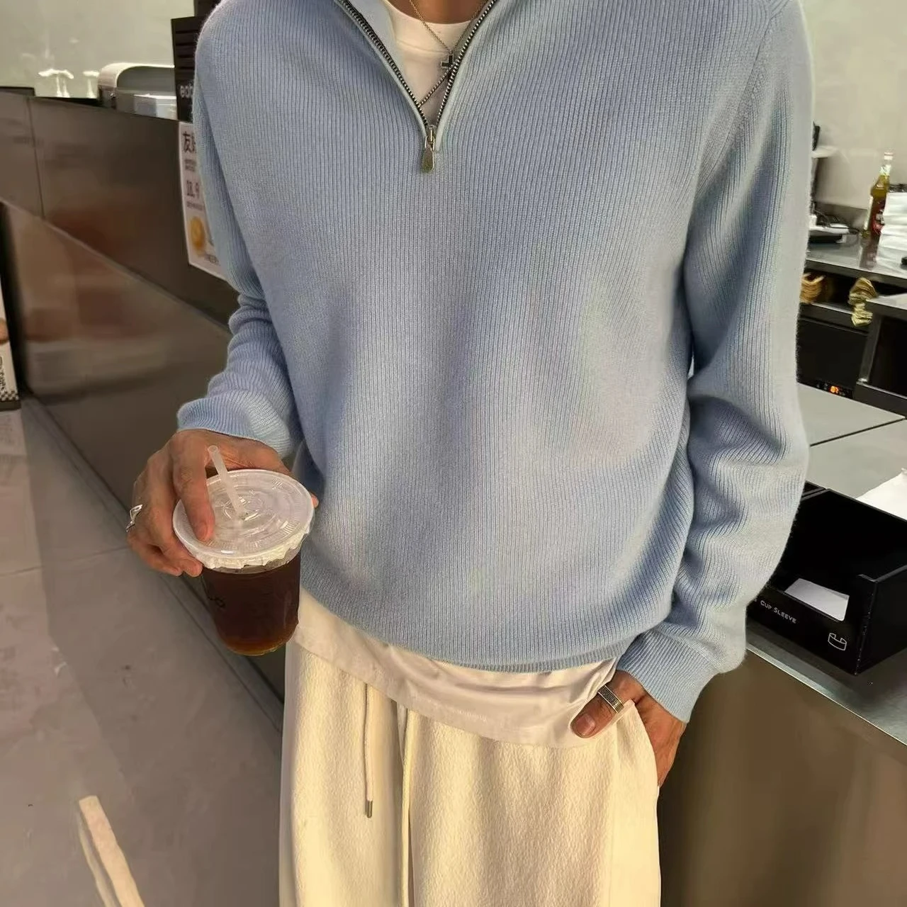 

BC Italian autumn and winter new fashion semi-zipper wool knitted sweater men's casual solid color long-sleeved sweater