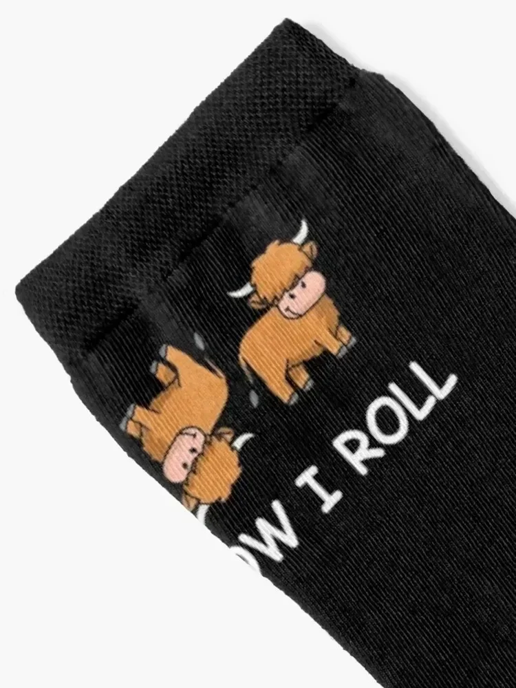 Funny Highland Cow Tshirt Women Men Cow Gifts How I Roll Socks sports and leisure man happy Socks Women's Men's