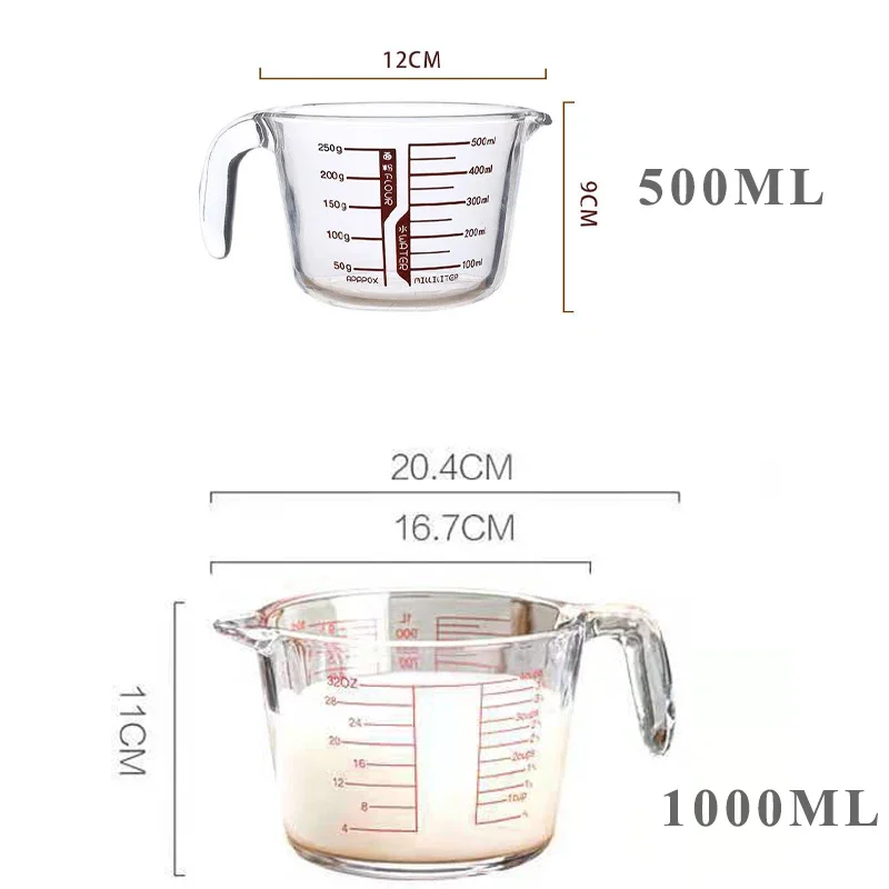 500/1000ml Measuring Glass Cup High Borosilicate Liquid Scale Measurement Microwave Oven Available Baking Kitchen Accessories