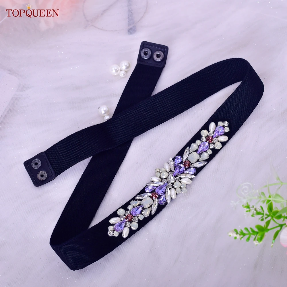 TOPQUEEN S451-B Mới Thun Đen Dây Đầm Tím Kim Cương Giả Táo Sang Trọng Thời Trang Cho Nữ Áo Liền Quần Áo Phụ Kiện