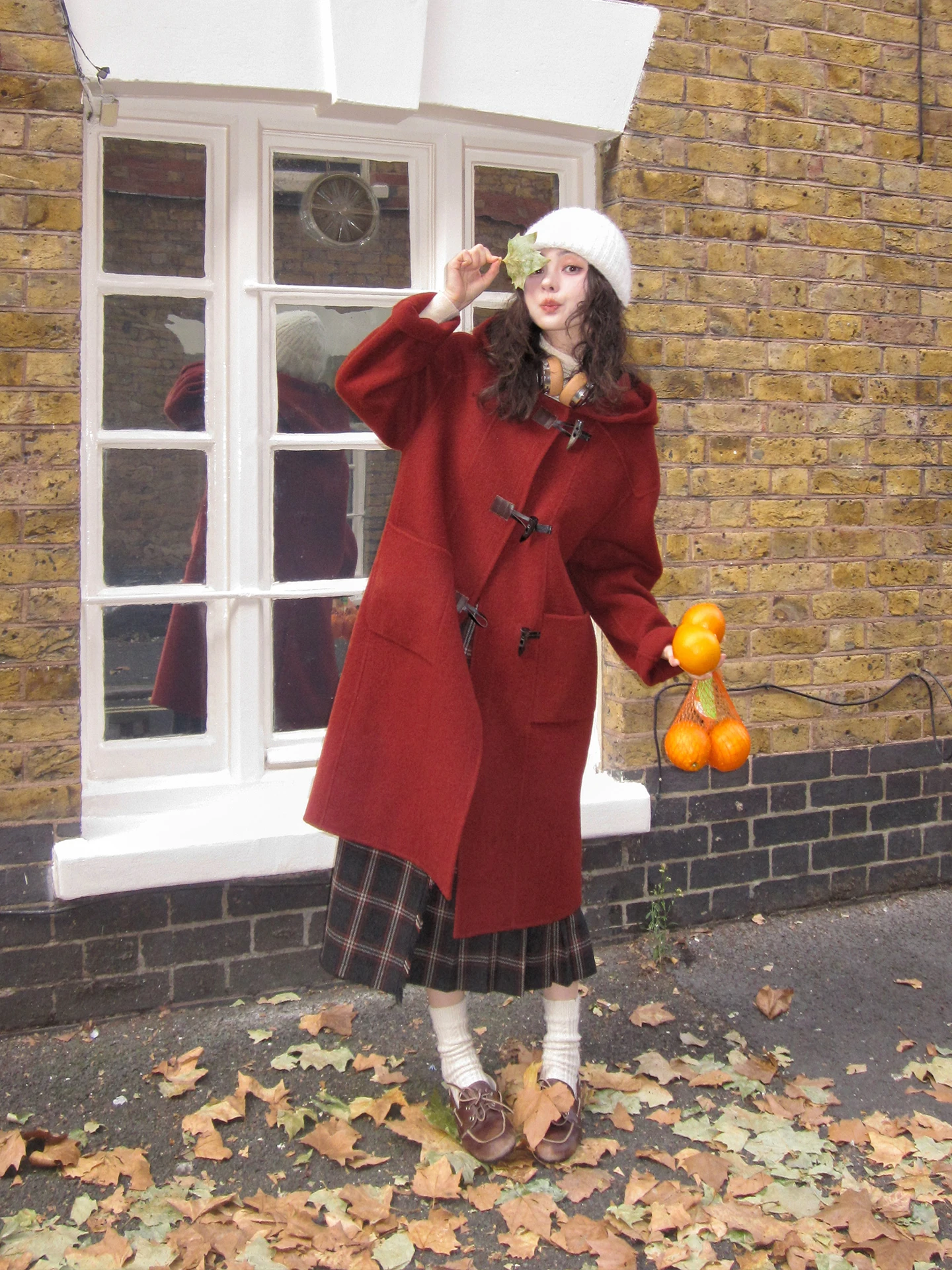 

Briti Retro Woolen Double-Faced Coat with Horn Buttons Large Size Women's Faion Outerwear Comfortable Loose Fit Long Coat