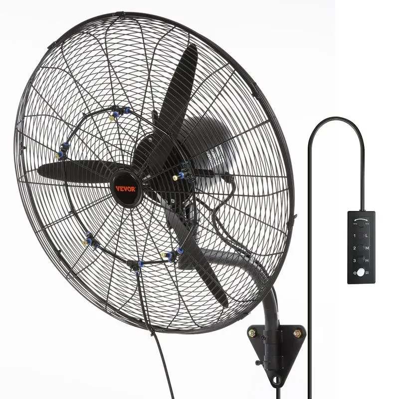 

VEVOR Wall-Mount Misting Fan, 3-speed High Velocity Max. 7000 CFM, Waterproof Oscillating Industrial Wall Fan