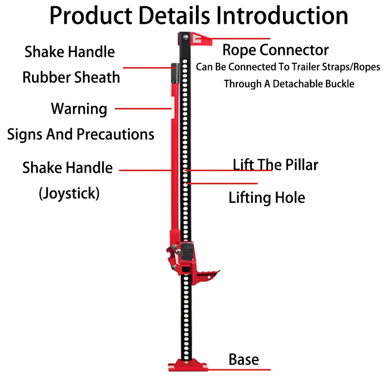 60 Inch Car Jack Manual Off-Road Vehicle Rescue Jack Car Monkey Climbing Bar Front Bar Holder Off-Road Jack Recovery Lifter