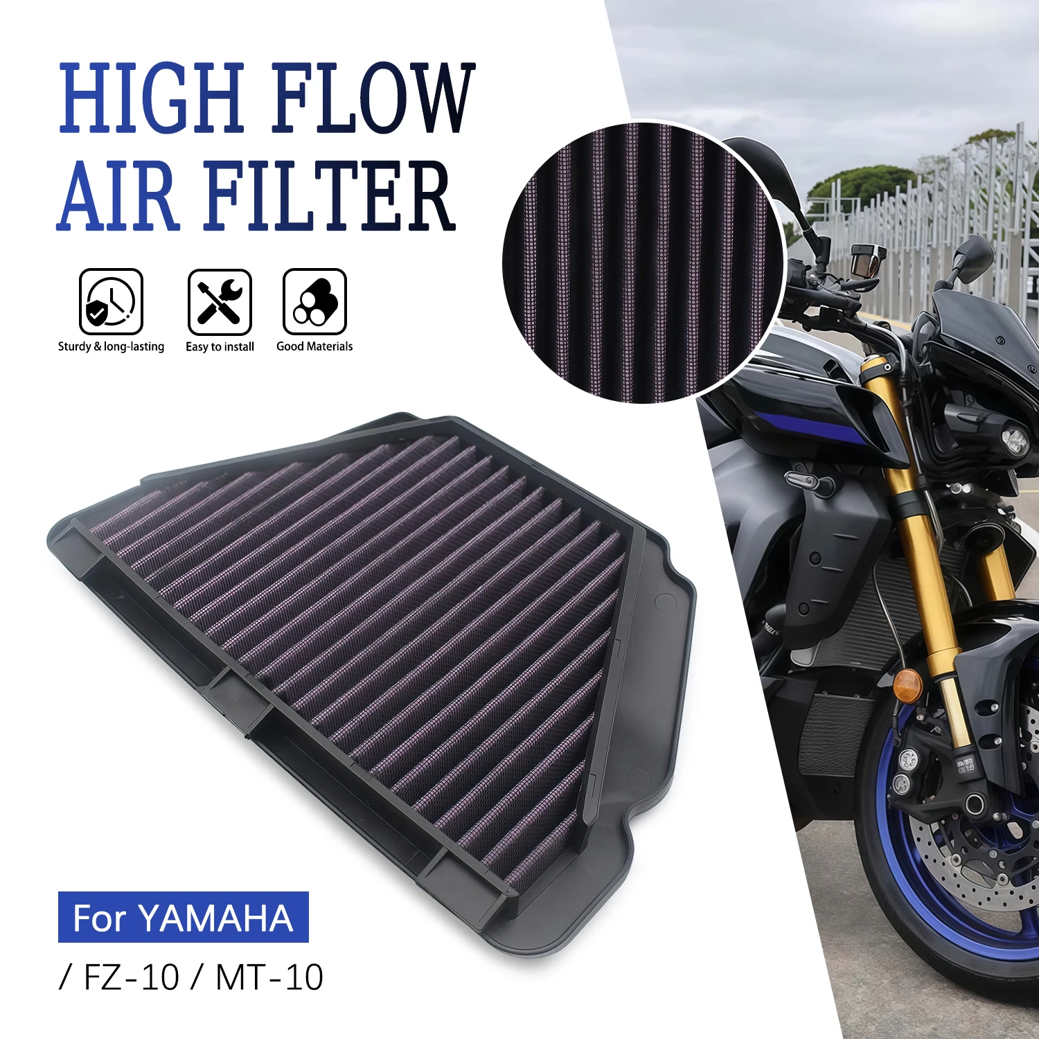 

For Yamaha YZF R1S 2016-2018 YZF R1M R1 2015-2019 MT10 FZ10 2017-2018 2CR-14451-00-00 Motorcycle Part Air Filter Cleaner Element