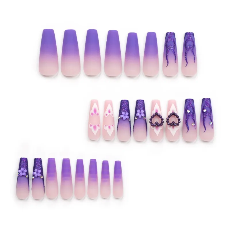 Faux ongles à coller French Wear Black friday, violet, rose, violet, fleur, diamant super long, N64.souhaits on Acyr1995N64., Y2k, 24 pièces