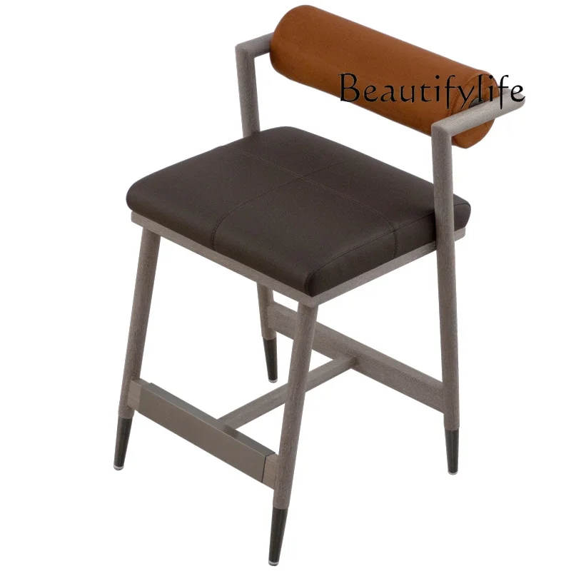 Italian minimalist bar chair Nordic solid wood backrest cafe high stool designer bar island chair