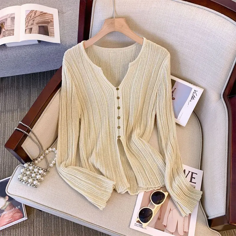 

French Hollow Slit Sweater Women in Early Autumn New Style for Women Wearing Outside and Inside, Unique Long-sleeved Base Shirt