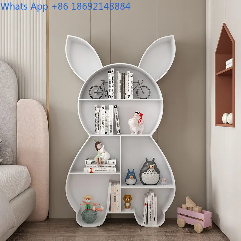 Iron Creative Animal Shape Bookshelf School Rabbit Picture Book Rack Reading Room Storage Organizer