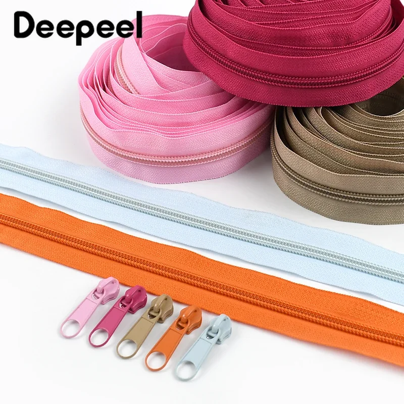 3/5/10Meters 3# 5# Nylon Zipper with Zips Pull Sliders for Bags Garment Decor Zippers Closure Repair Kit DIY Sewing Accessories