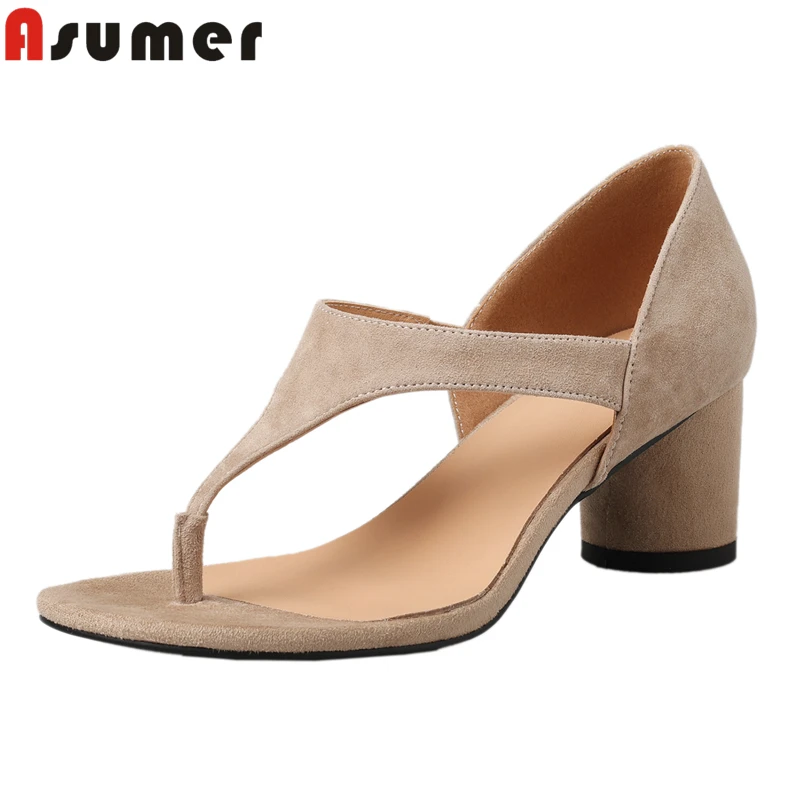

ASUMER New Fashion Kid Suede Leather Women Sandals Summer High Heels Sandals Flip Flops Party Dress Shoes Ladies Footwear