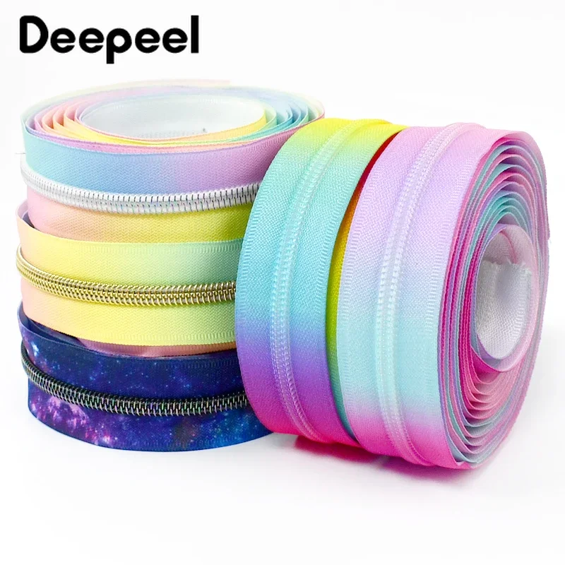 1/3/5Meters Meetee 5# Rainbow Nylon Zipper for Sewing Bag Plastic Coil Zip Clothes Jacket Zips Repair Kit DIY Craft Accessories