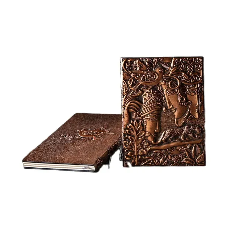 A5 Vintage Stereo Embossed Notebook Leather Hardside Waterproof Durable Travel Diary Student Notepad Office Stationery