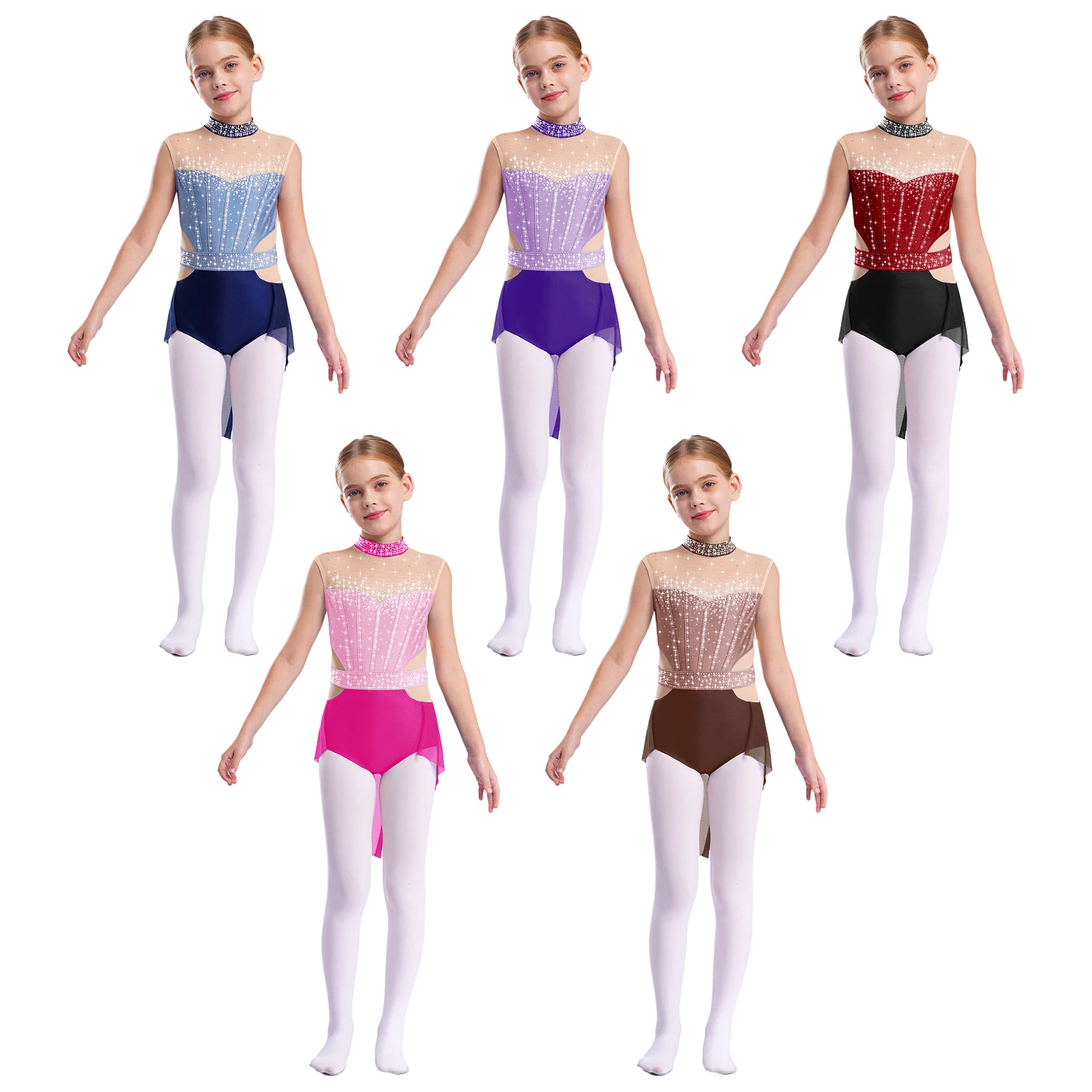 Kid Girls Ballet Skirted Leotard Dress Lyrical Figure Skating Dance Stage Costume Gymnastics Workout Dress for Stage Performance