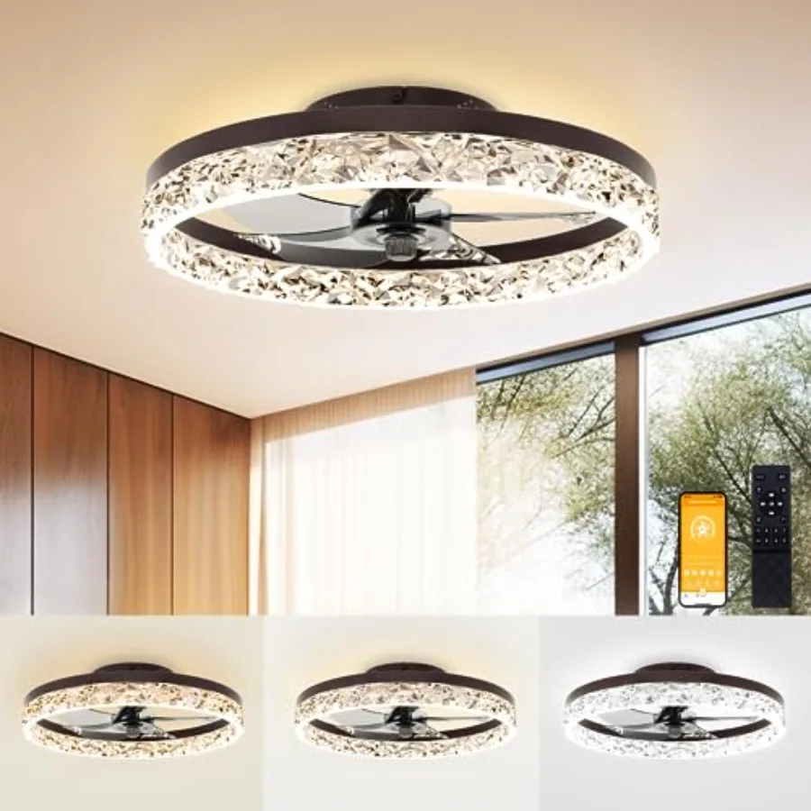 

VOLISUN Modern Ceiling Fans with Lights and Remote 19.7in Low Profile Ceiling Fan Flush Mount 3000K-6500K Dimmable Bladeless LE