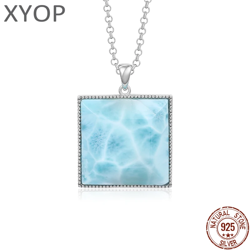 

XYOP 925 Silver Gift Natural Blue Larimar Niche Rectangular Pendant, Collection Of Unique Wedding Party Occasions Fairy High sty