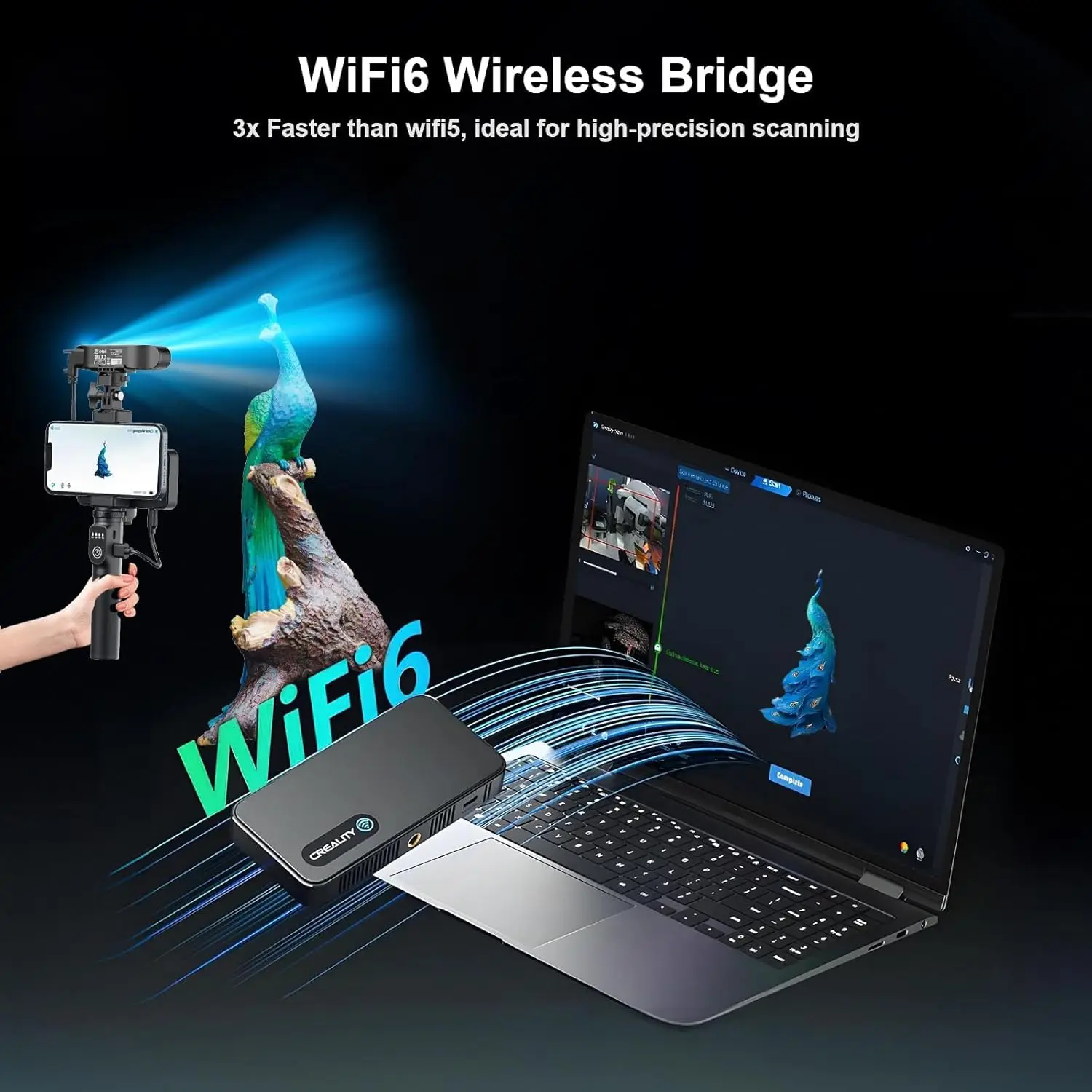 Creality CR-Scan Ferret Pro 3D Scanner  Upgrade Wireless Handheld Scanner with WiFi 6 Bridge 0.1mm Accuracy for iOS/Android & PC
