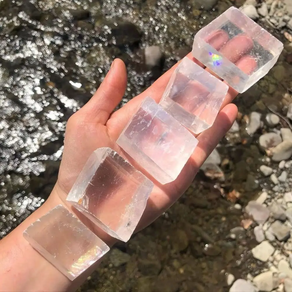 Iceland Spar Clear Optical Calcite Cube, Rough Transparency Calcite Specimen Natural Mineral Collecting for Home Decoration