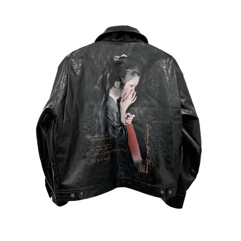 Motorcycle pu leather jacket coat baseball jacket american style retro oil wax leather jacket for men street high level clothes