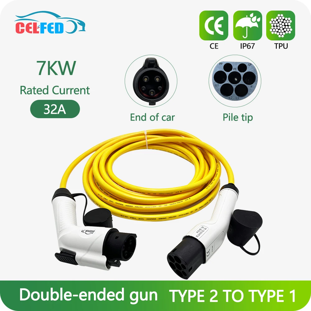 

CELFED Brand Type 2 to Type1 EV Charger Cable Type2 to Type1 32a Ev Charging Cable 8M TPU Cable