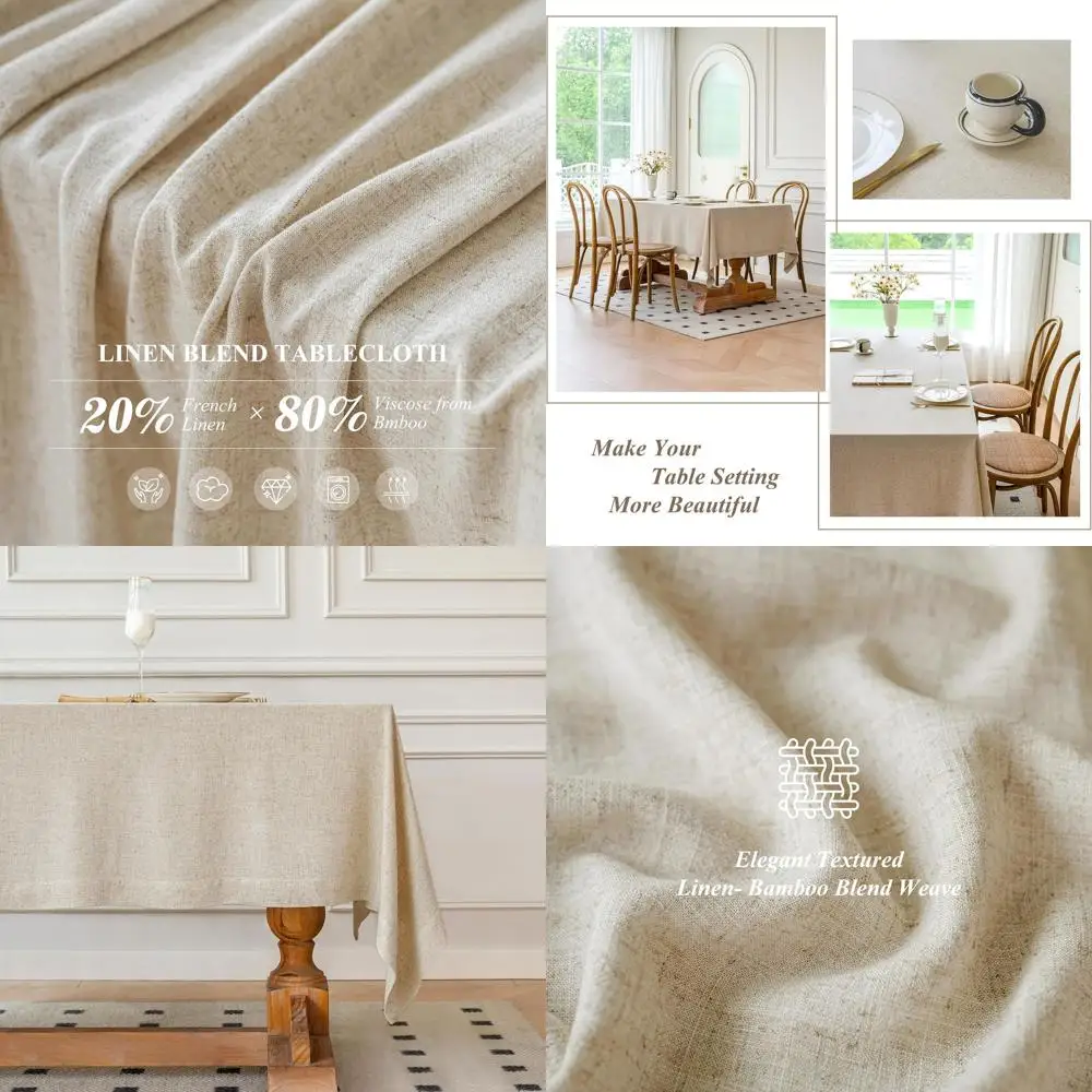 

90x90 Linen-Blend Square Tablecloth: Soft, Breathable & Machine Washable for Dining, Kitchen, Outdoors & Events