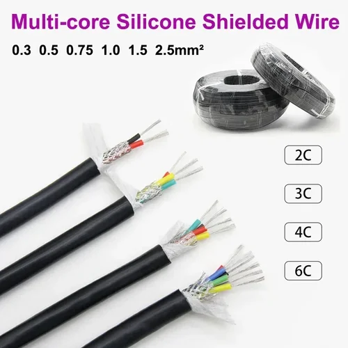 Imagen 1 del producto Cable blindado multinúcleo de goma de silicona de 1/3/5/10m 0,3 - 2,5 mm2 2 3 4 6 núcleos Cable de cobre Flexible aislado de alta temperatura