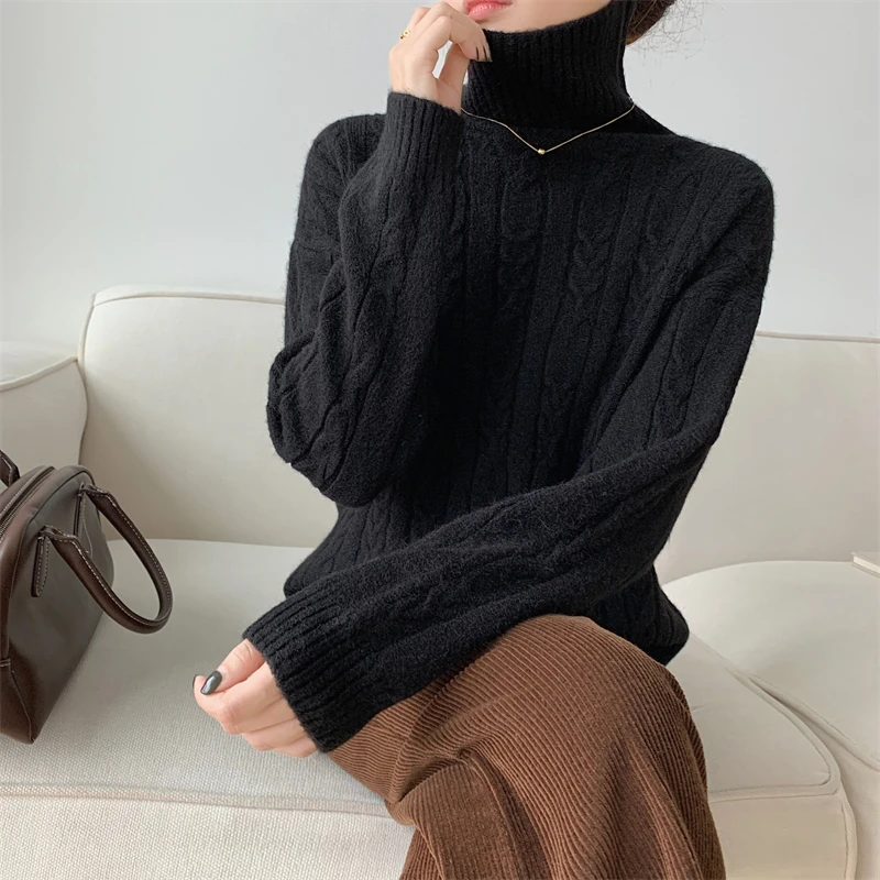 

Twist Turtleneck Knitted Sweater Women's 2024 Autumn And Winter Long Sleeve Loose Outer Wear Thickened Pullover Knit Top