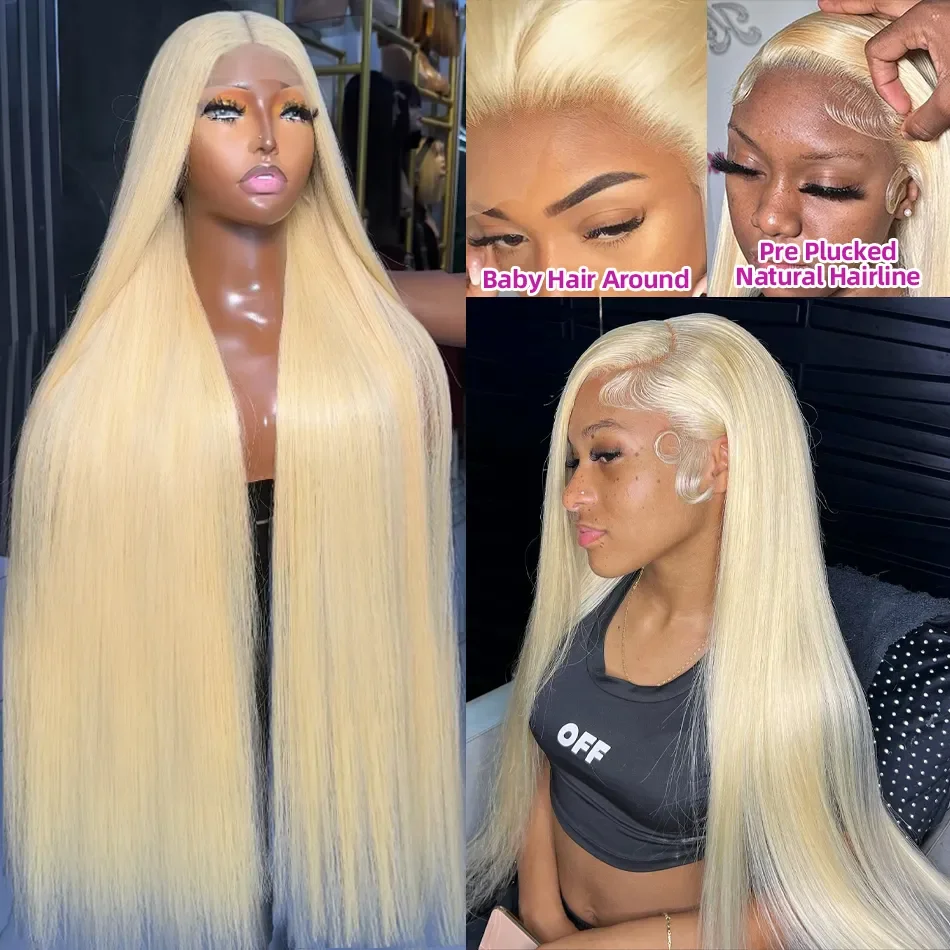 13x4 Straight 613 Honey Blonde Lace Front Human Hair Wig Brazilian 30 32 Inch 180 Density 13x6 HD Pre Plucked Lace Frontal Wig