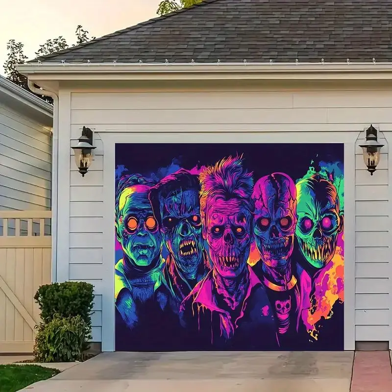 VIKAMA Halloween Neon Zombie Wall نسيج مقاوم للماء ومقاوم للبقع لتزيين جدار غرفة النوم وغرفة المعيشة