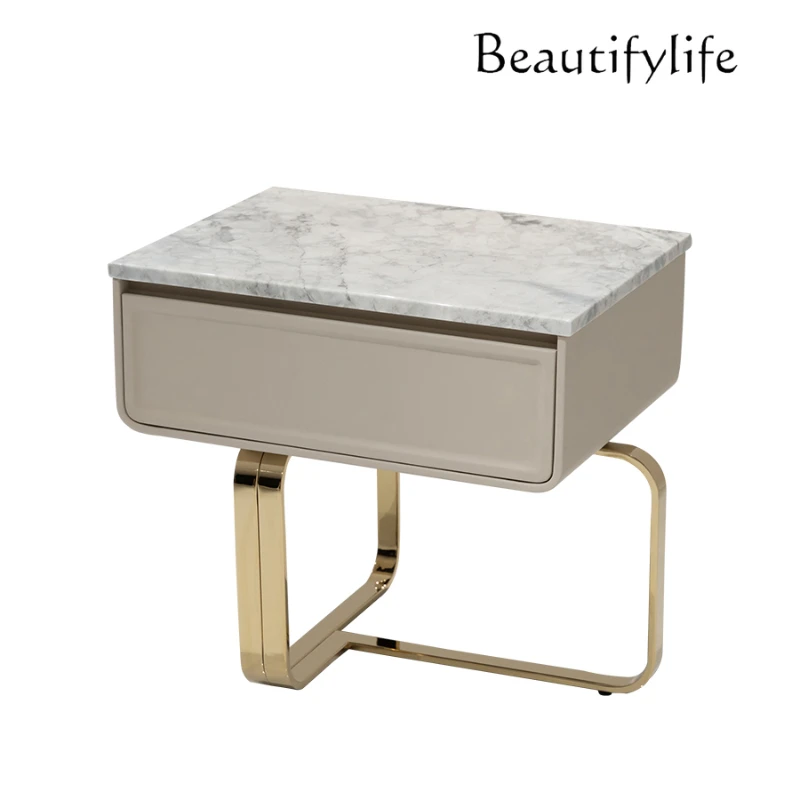 

Italian Mild Luxury Marble Bedside Cabinet Modern Minimalist Sofa Side Table