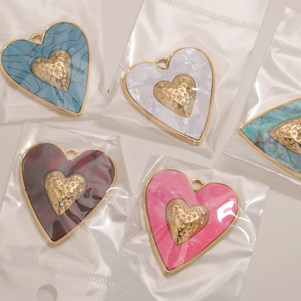 1 Pcs Stainless Steel Resin Heart Jewelry Charms Gold Plated for DIY Jewelry Making Necklace Bracelet Craft Material Wholesale image 5