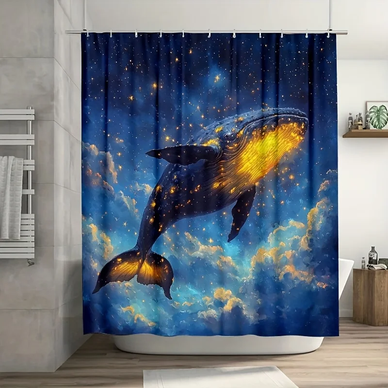 天の川シャワーカーテン防水浴室壁アート深海オーシャン星空夜空プリント180x180cm