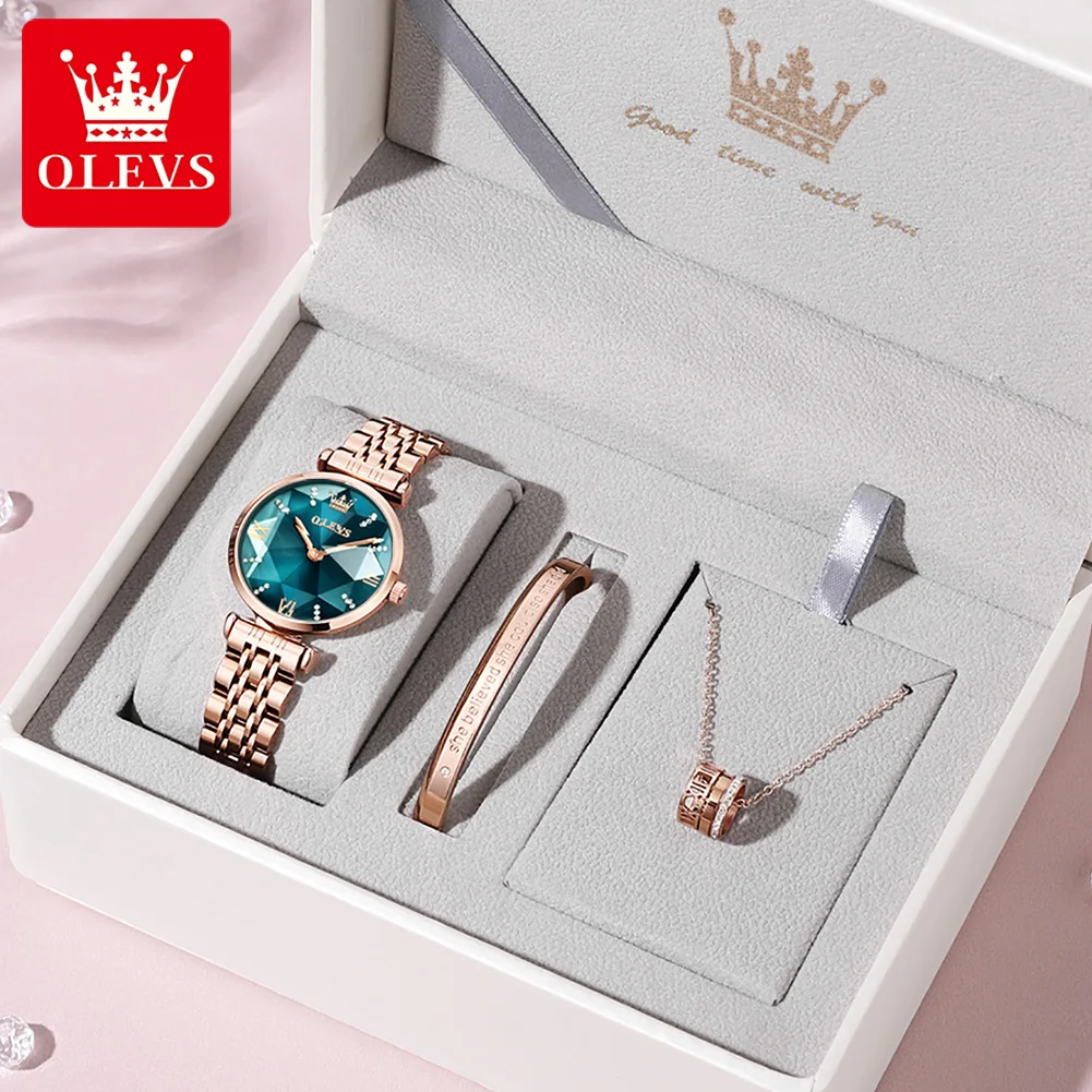 OLEVS 6642 ساعة نسائية أنيقة فاخرة ساعة كوارتز مقياس مقاوم للماء مضيئة تاريخ تلقائي ساعة السيدات الهدايا الأصلية
